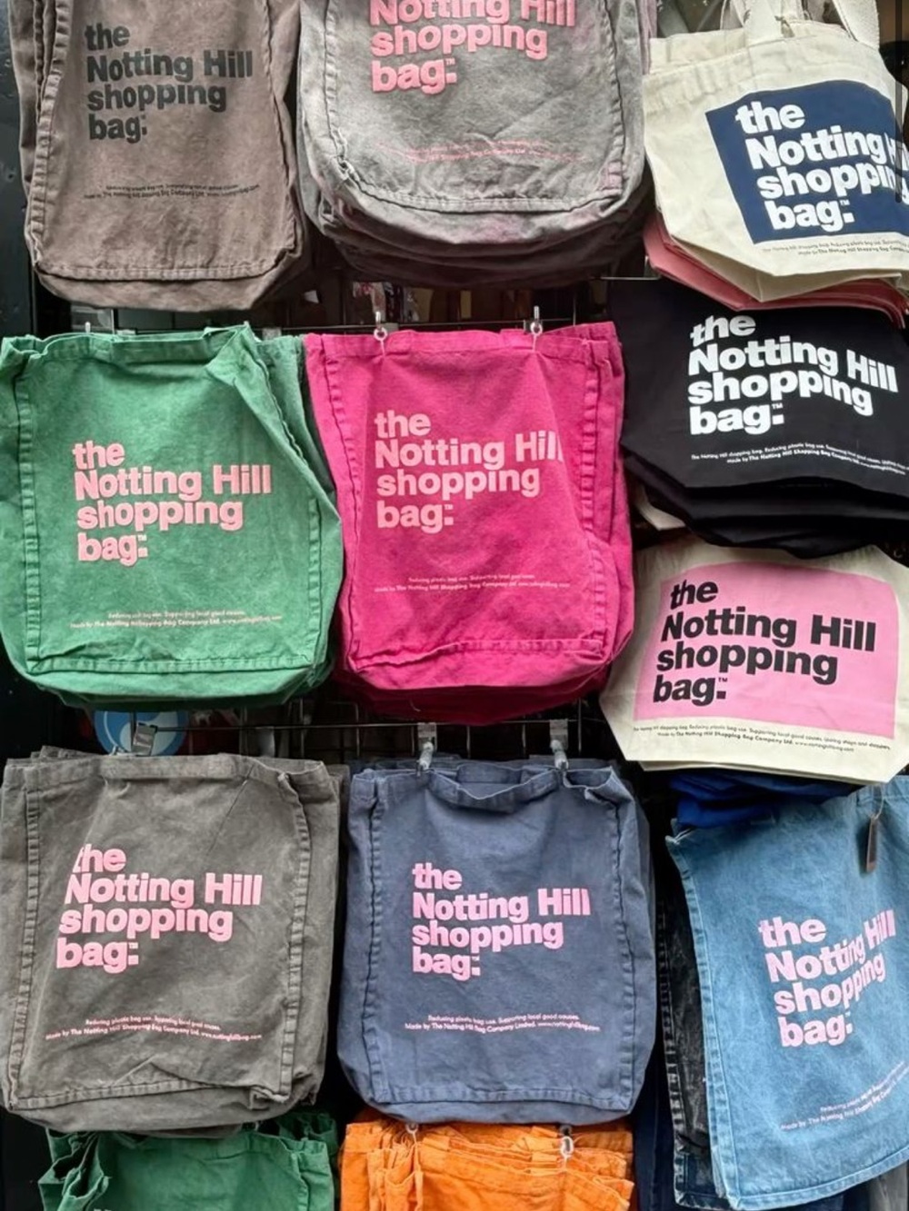 The Nottingham Hill Shopping Bag Tote Bag in Blue Pink Logo like new